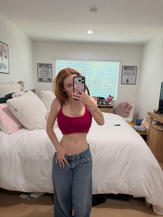 Garage Tops - Garage Hot Pink Fuzzy Cropped Tank